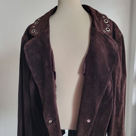 Live a Little Genuine Leather Suede Vintage Boho Hippie Jacket w/Grommets (Size: - Picture 2 of 16